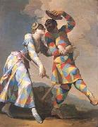 Gemalde des italienischen Malers Giovanni Domenico Ferretti. Motiv Arlecchino Harlekin und Colombina Giovanni Domenico Ferretti